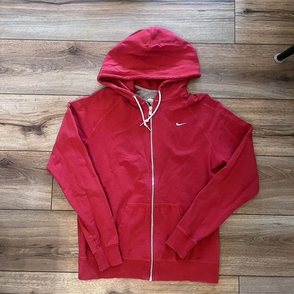 Nike Red Full Zip Up Hoodie Sweatshirt Stretch Women's Size L